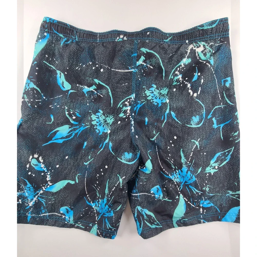 Speedo Swim Trunks Shorts Mens Large Black Blue Floral Mesh Lined Resort Summer